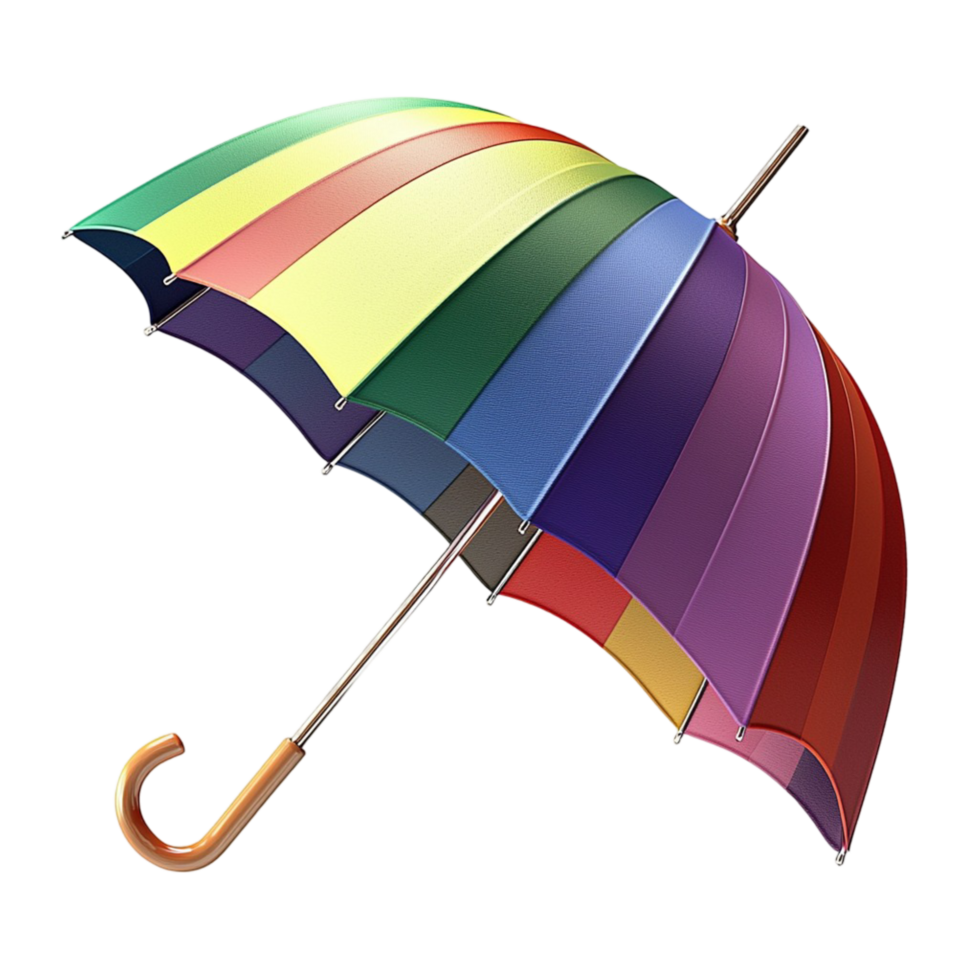 Classic rainbow umbrella curved wooden hle vibrant canopy creating a stylish practical rain accessory png