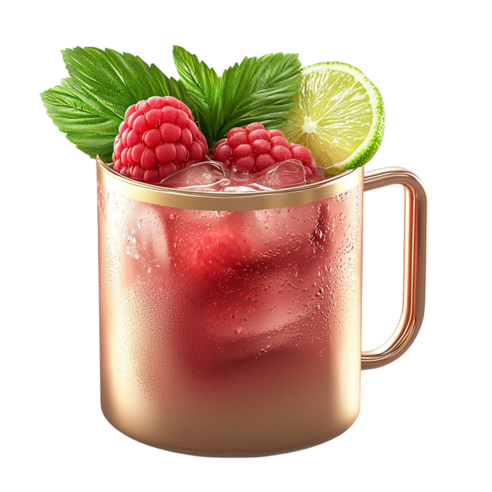 Icy raspberry slush in a glass mug mint leaves creating a refreshing fruity summer drink png