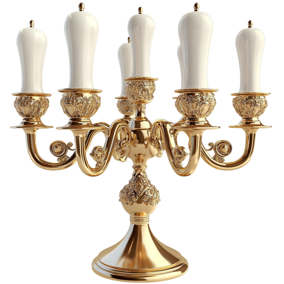 Elegant golden celabra five glowing cles creating a luxurious vintage home decor ambiance png