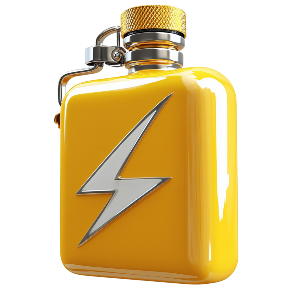 Stylish golden flask a bold lightning bolt design representing adventure energy modern aesthetics png