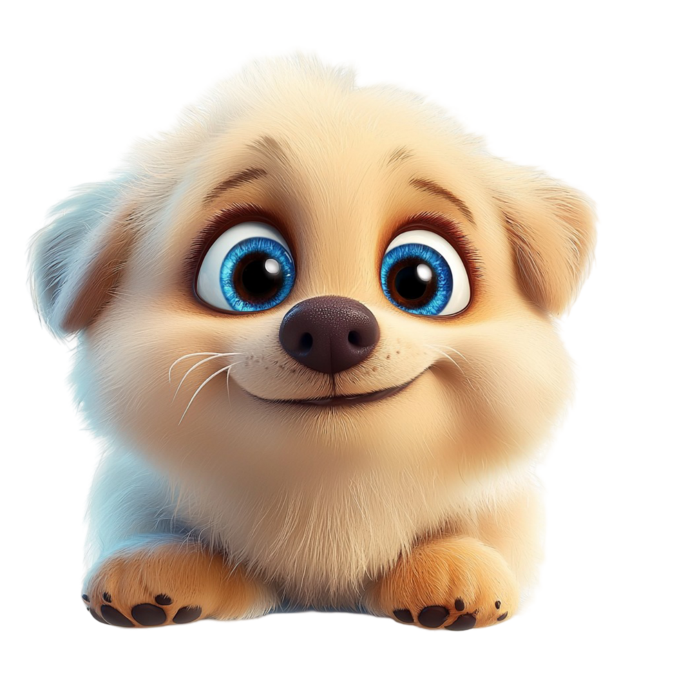 Adorable fluffy creamcolored puppy big blue eyes a joyful expression creating a cute lovable character png
