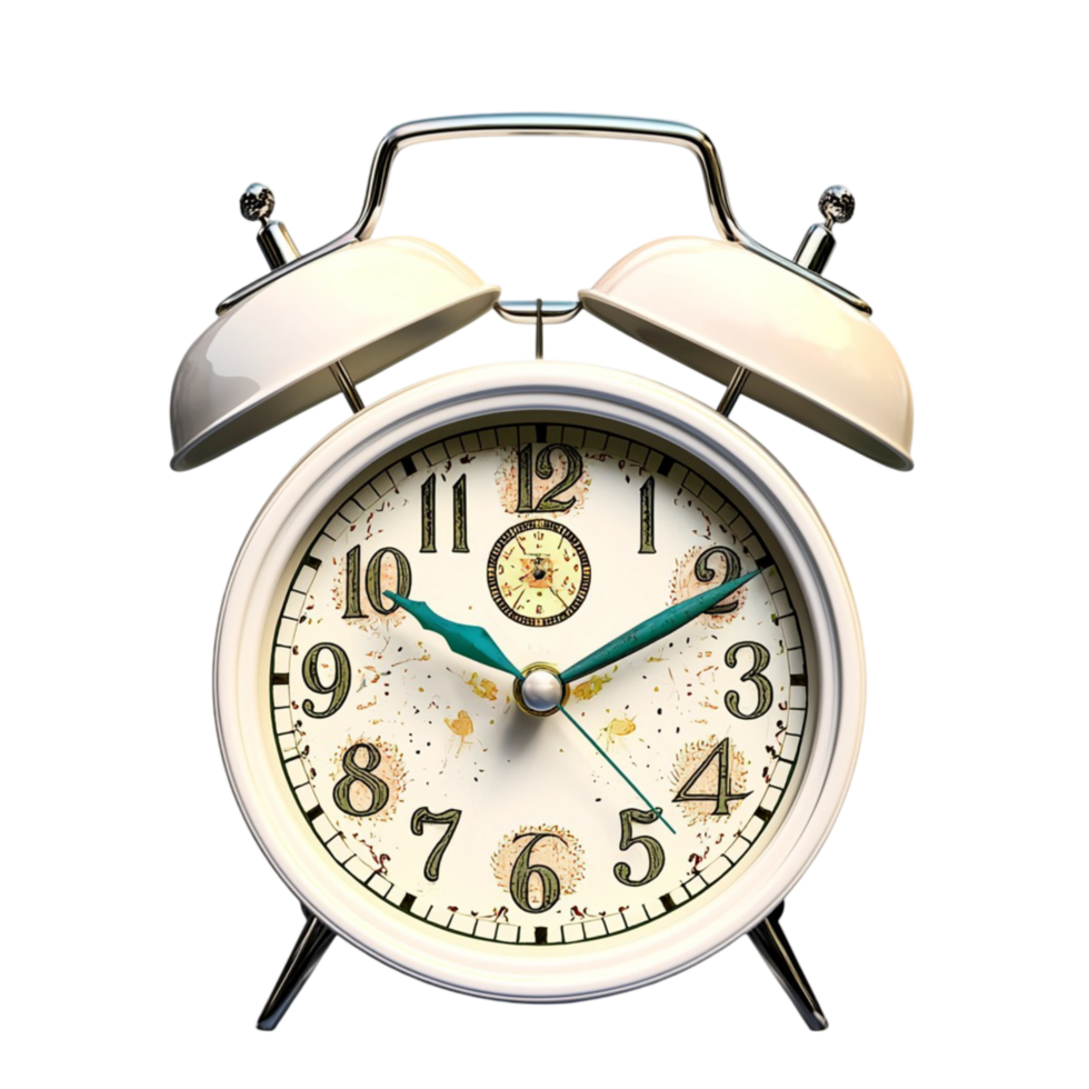 Vintage alarm clock a white face golden details showing an elegant timeless timepiece design png