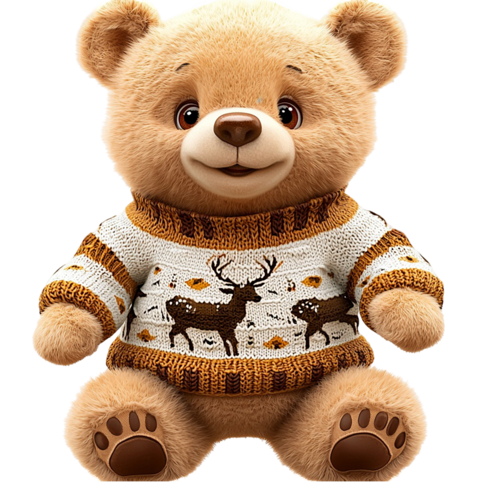 Adorable plush teddy bear wearing an elegant embroidered outfit symbolizing childhood memories comfort cozy cuddles png