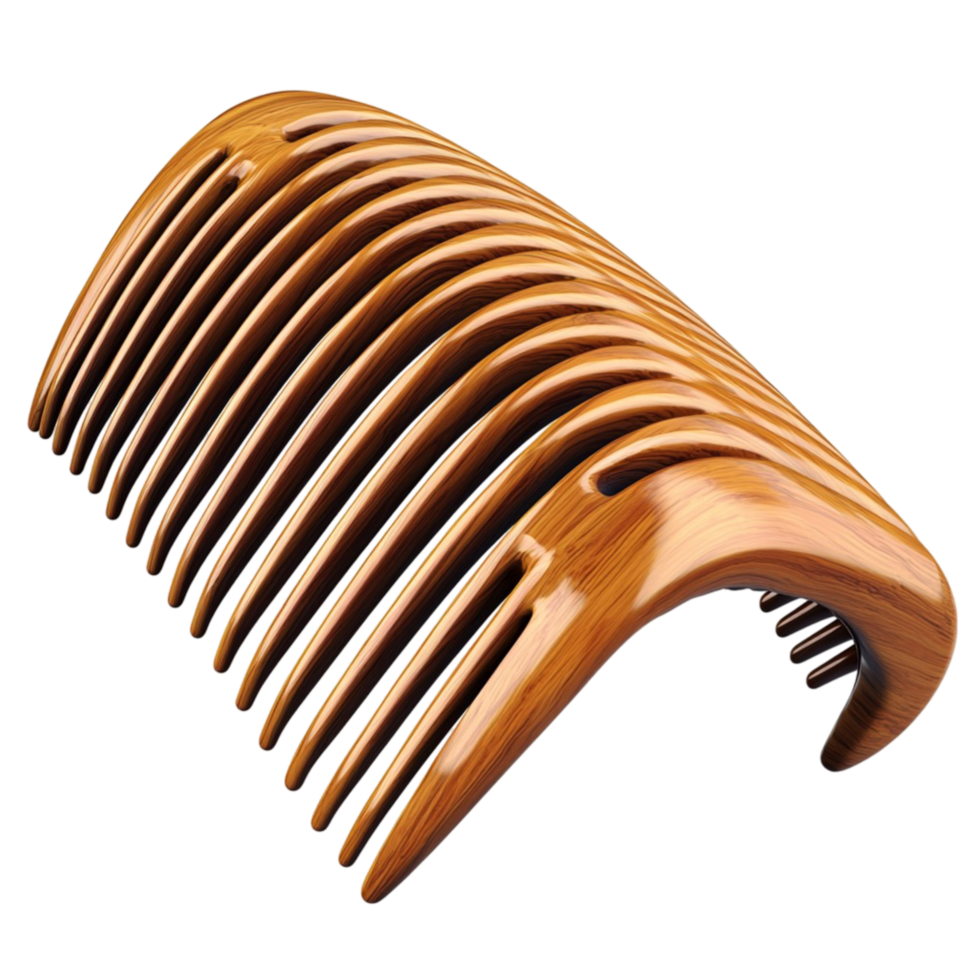 Stylish wooden hair comb fine curved teeth polished surface symbolizing beauty personal care vintage fashion png