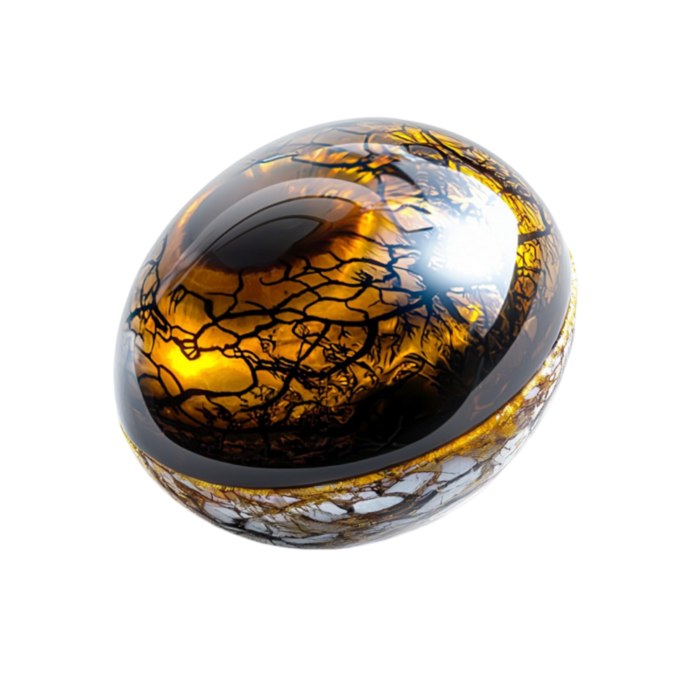 Shiny golden and black decorative egg with intricate patterns symbolizing eleganceistry and luxury collectible ornament designs png
