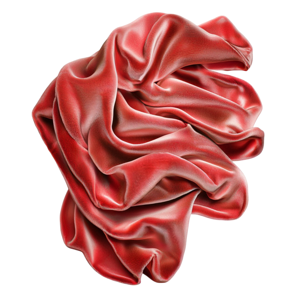 Shiny red silk fabric twisted into anistic shape symbolizing elegance fashion creativity and luxurious textile beauty png