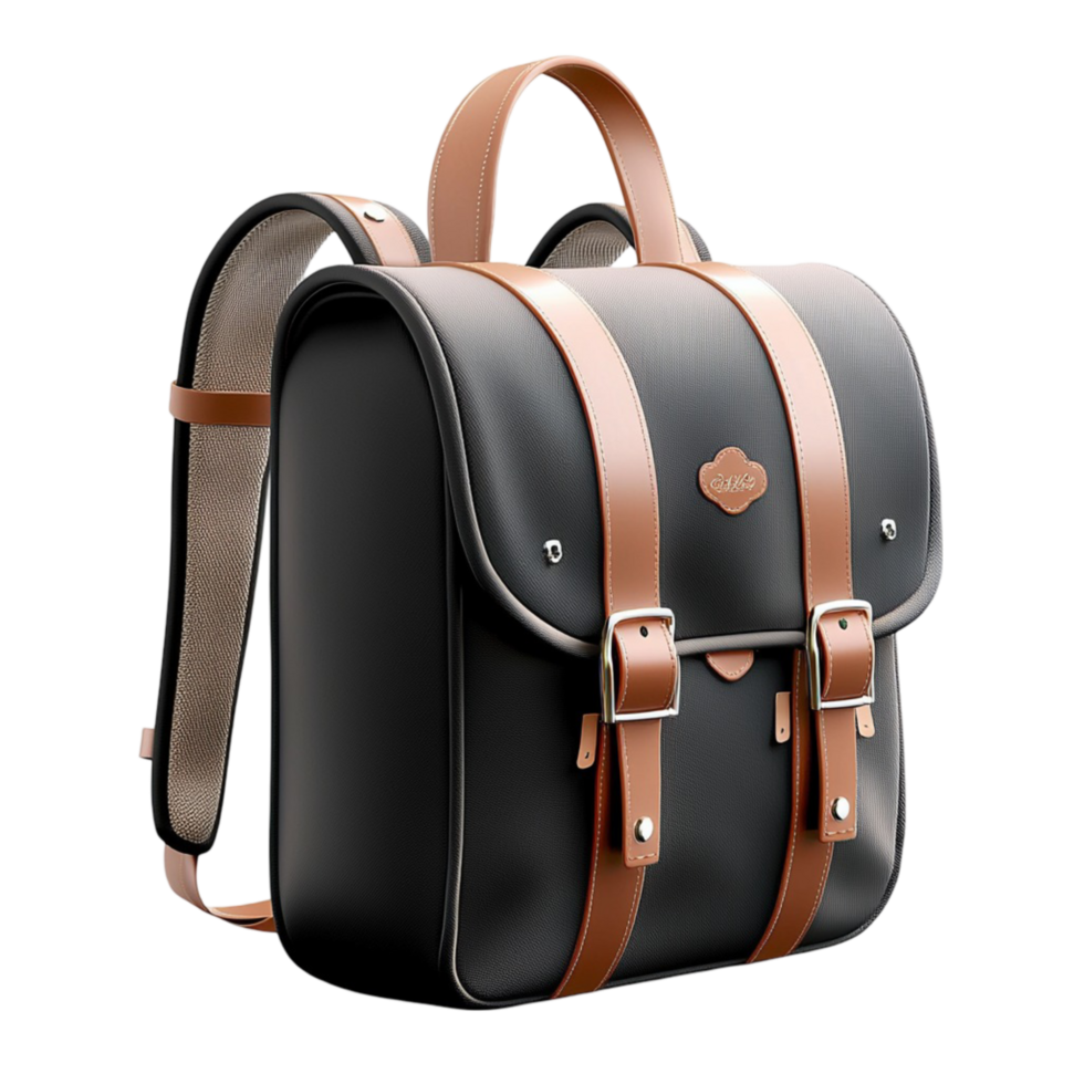 Stylish black leather backpack multiple compartments designed for travel school professional use efficiently png