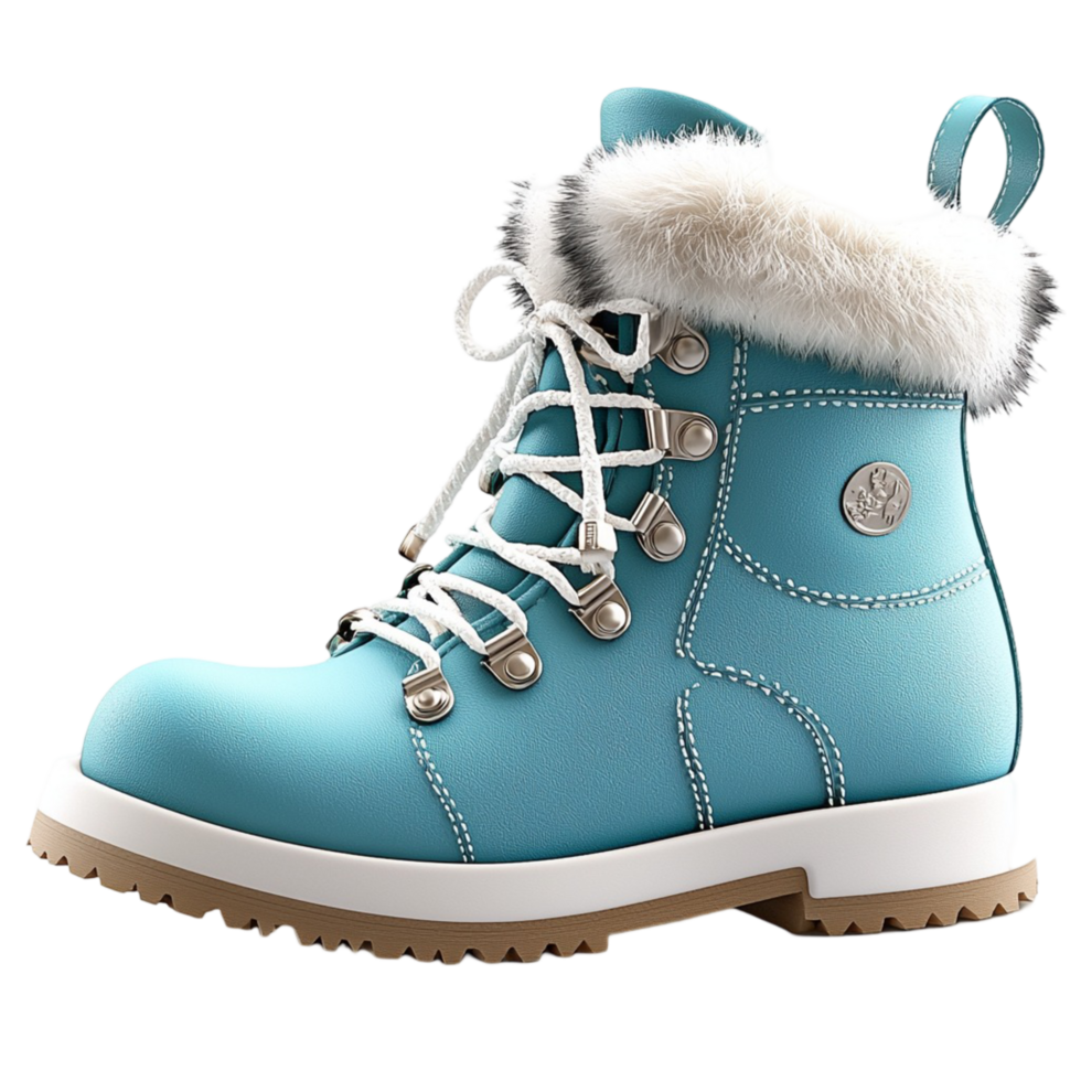Stylish blue winter boot fur lining designed for cold weather outdoor adventures comfortably png