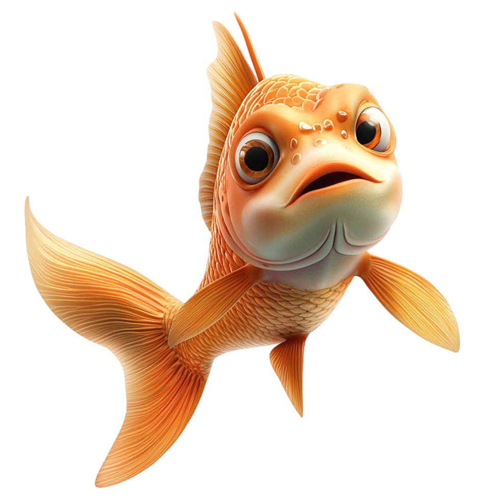 Cute orange fish with big expressive eyes and a joyful expression swimming in clear water png