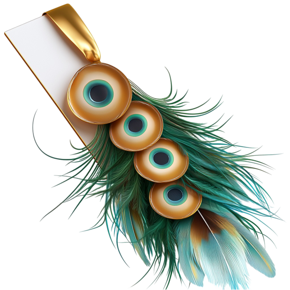 Vibrant peacock feather with iridescent blue and green hues and an intricate eye pattern png