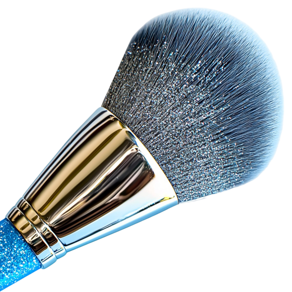Elegant blue makeup brush soft fluffy bristles shiny metallic hle for beauty enthusiasts png