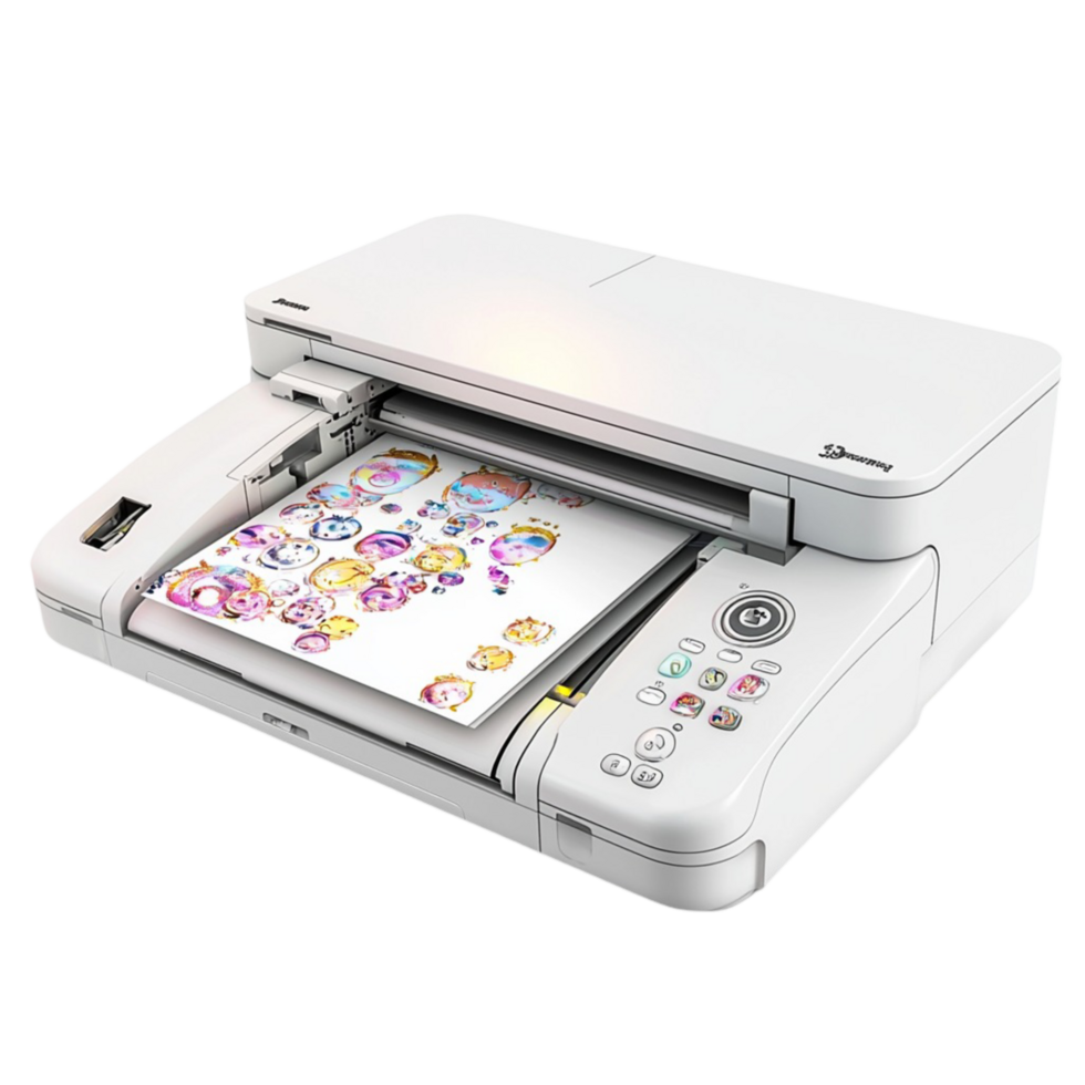 Modern white printer with a sleek design printing highquality colorful images on crisp white paper png