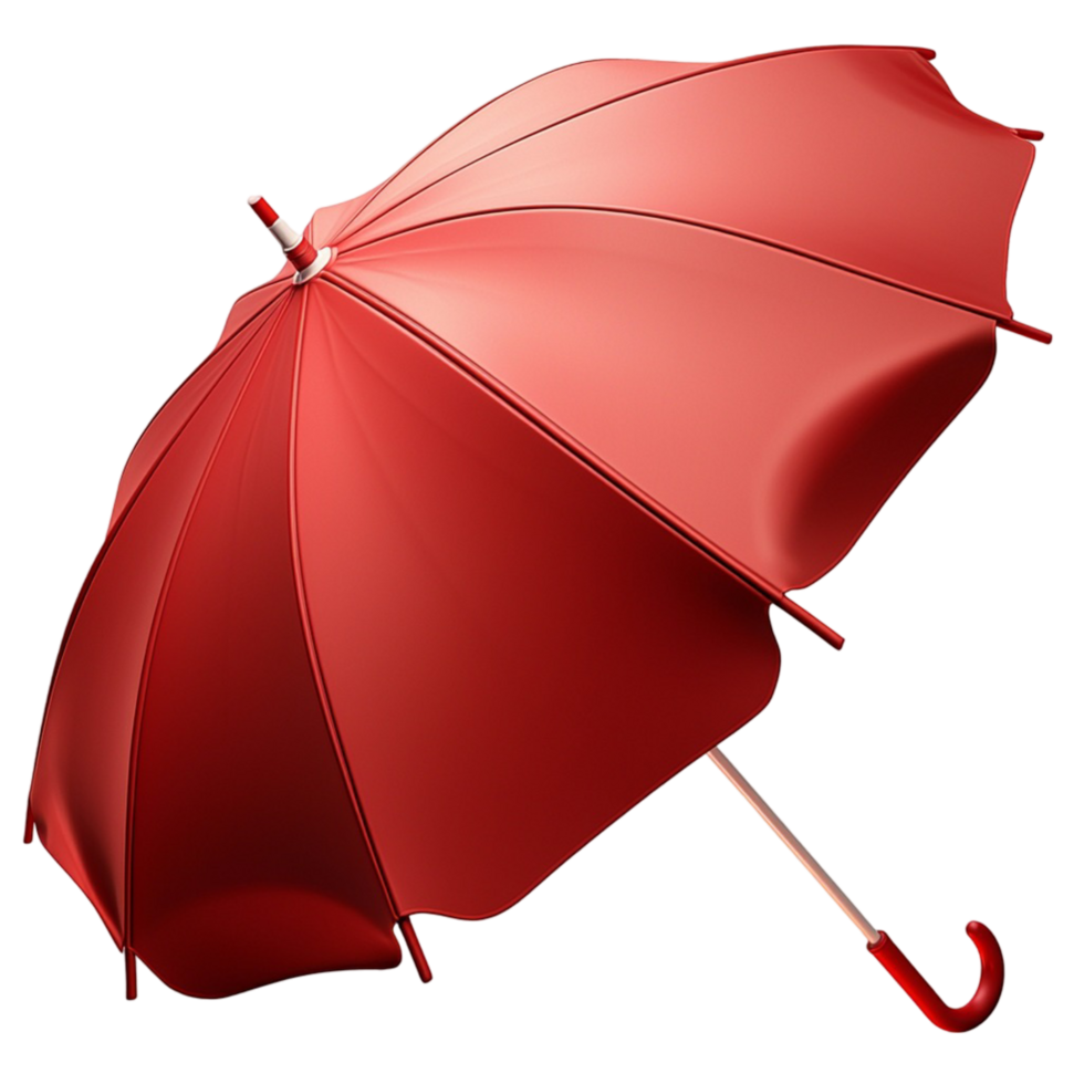 Stylish red umbrella folded and leaning elegantly with its curved handle resting on the ground png