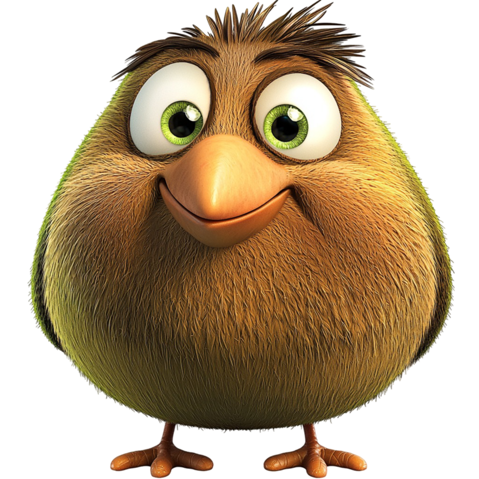 Cute fluffy yellow bird with large expressive eyes and a happy cheerful expression standing upright png