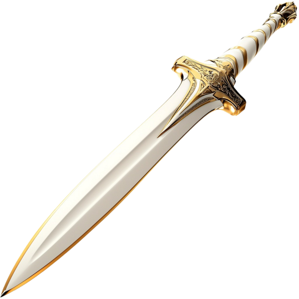 Elegant golden sword with a sharp gleaming blade symbolizing power strength and legendary heroic battles png