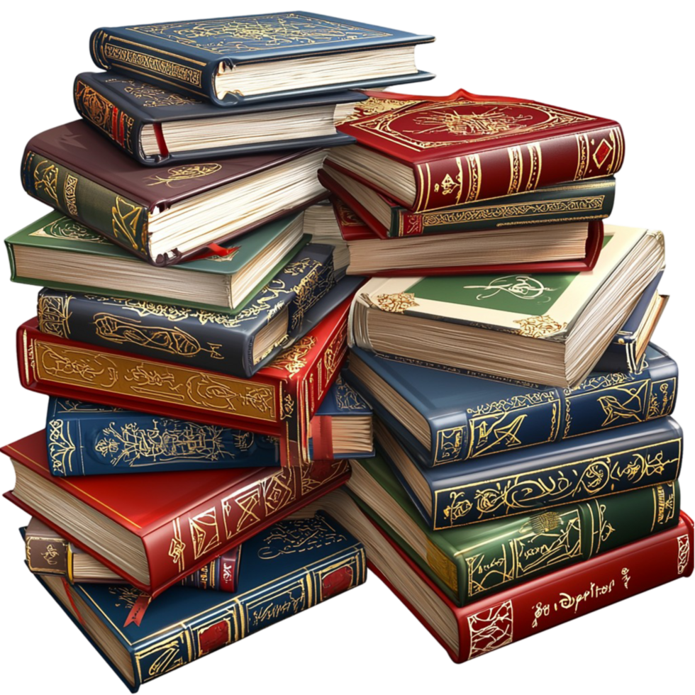 Stack of old hardcover books piled neatly representing knowledge history and the love for literature png