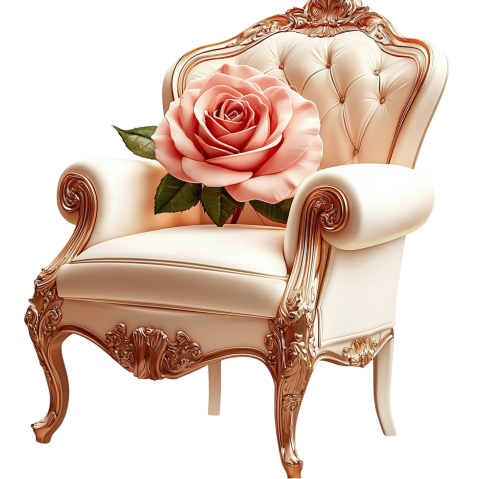 Luxurious vintage armchair with a floral cushion radiating elegance charm and classical interior decor style png