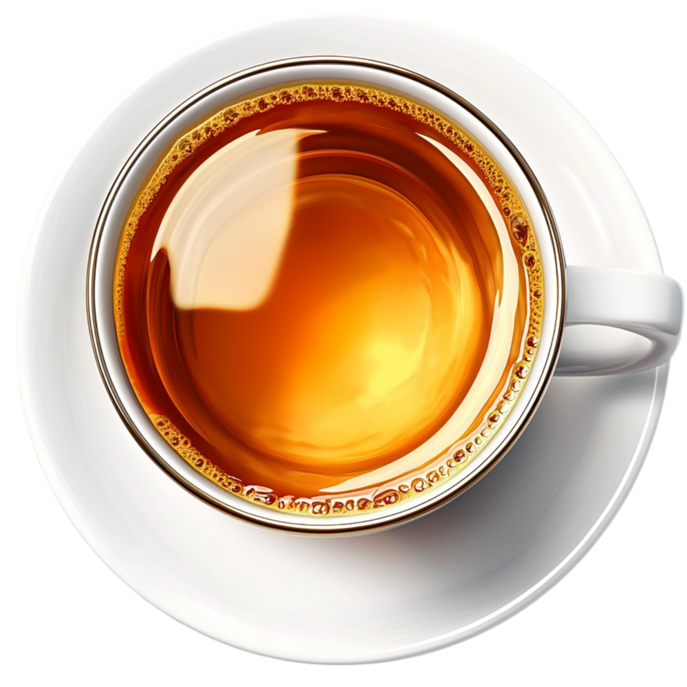 Steaming cup of black tea served elegantly on a white saucer offering warmth relaxation and comfort png