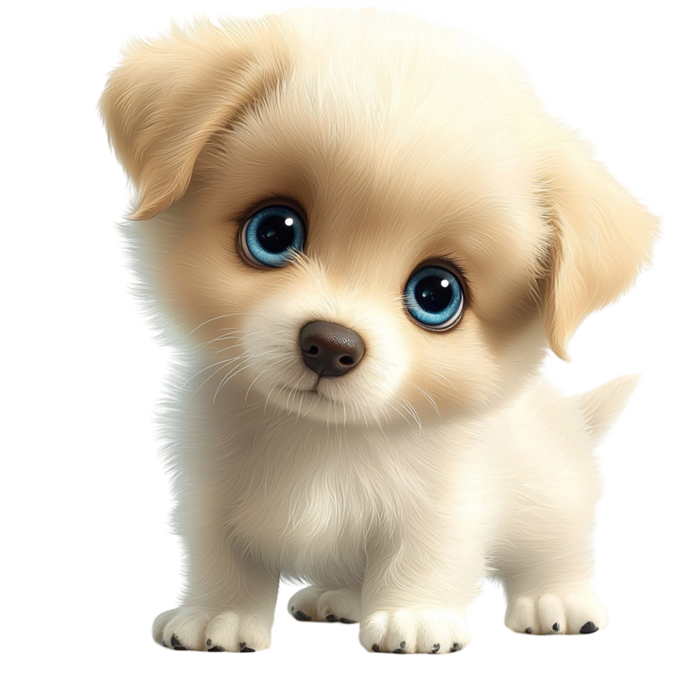 Adorable fluffy white puppy with big sparkling eyes exuding cuteness innocence and playful charm png