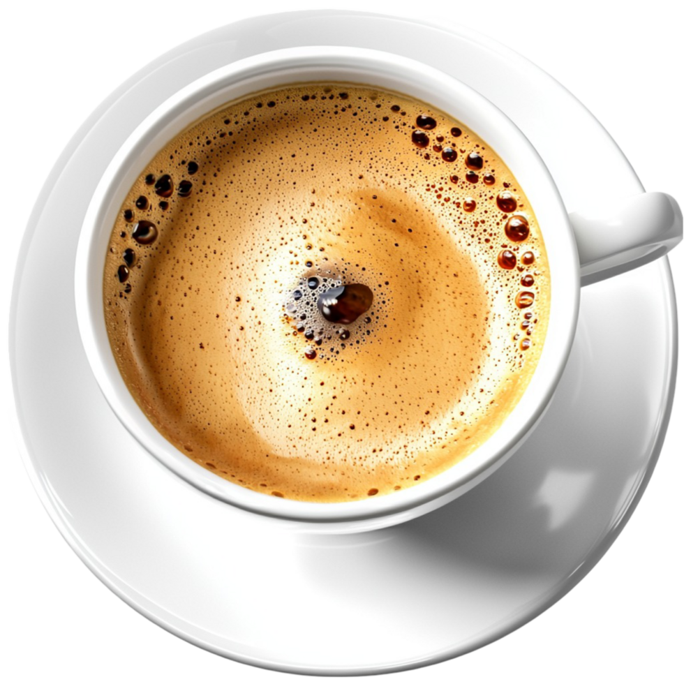 Frothy golden espresso in a white ceramic cup symbolizing rich aroma energy and the love for coffee png