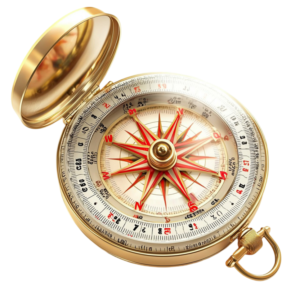 Antique golden compass with a detailed face symbolizing adventure exploration and the spirit of navigation png
