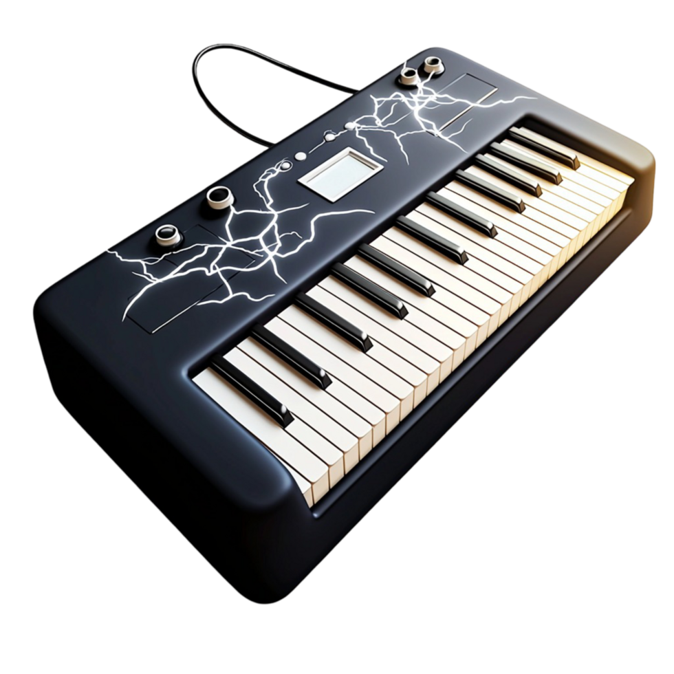 Stylish black electronic keyboard with white keys symbolizing music creativity melody harmony and instrumental expression png