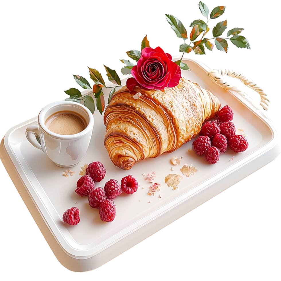 Classic breakfast setting with croissants berries and tea symbolizing warmth indulgence morning rituals and delightful dining png
