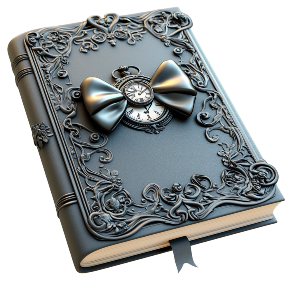 Stylish navy blue leatherbound book with elegant ribbon bow symbolizing knowledge wisdom literature and timeless storytelling png
