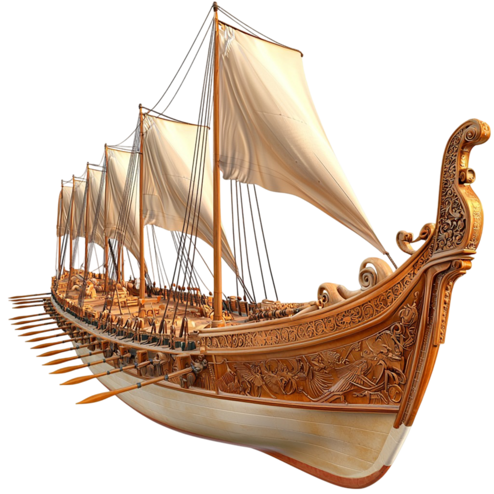 Ornate wooden Viking ship with carved dragon figurehead symbolizing history exploration strength and ancient maritime adventures png