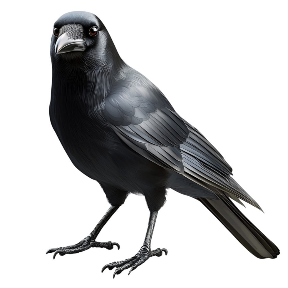 Mysterious black crow standing confidently symbolizing intelligence mystery symbolism and the beauty of darkfeathered birds png