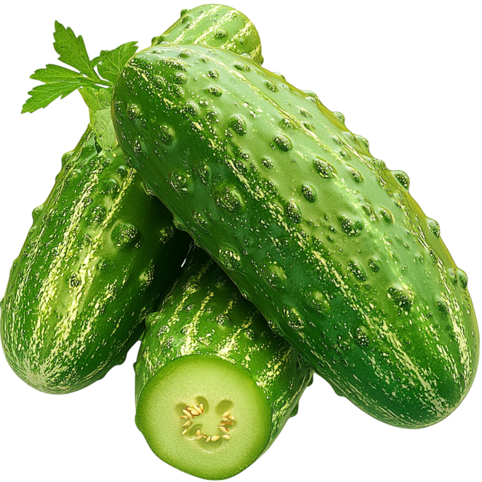 Fresh green cucumbers with crisp texture symbolizing health hydration nutrition and the beauty of organic farm produce png
