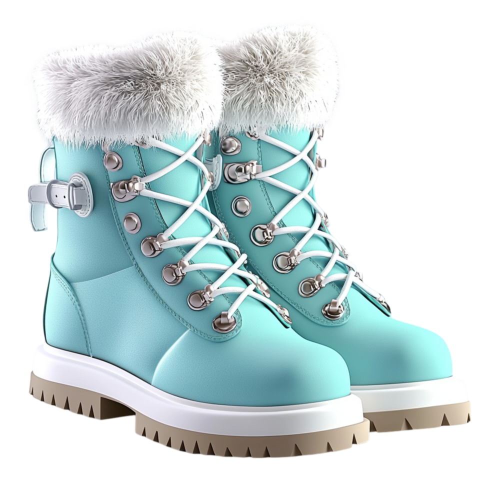 Stylish blue winter boots with fluffy white fur symbolizing warmth fashion protection and trendy coldweather footwear png