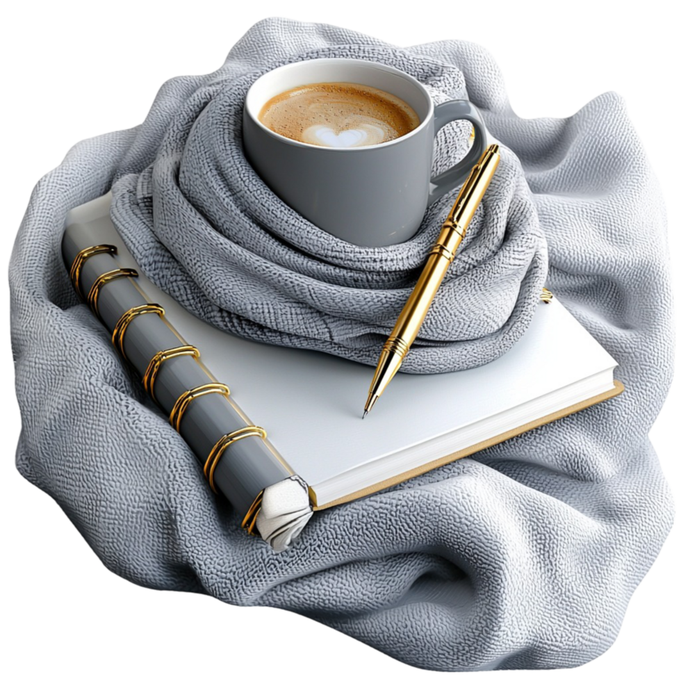Cozy tea setting with elegant cup book and blanket symbolizing warmth relaxation peace and comfort png