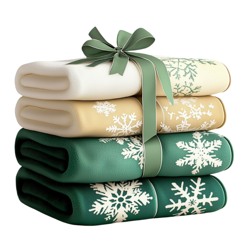 Soft and cozy folded blankets with festive ribbons symbolizing warmth comfort relaxation and holidayseason coziness png