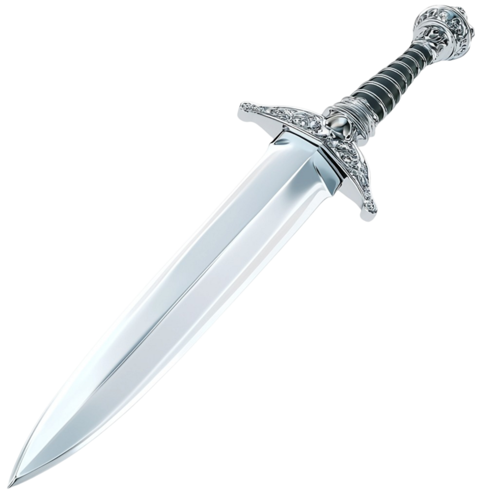 Sharp silver dagger with intricate details symbolizing strength power protection and the allure of medieval weaponry craftsmanship png