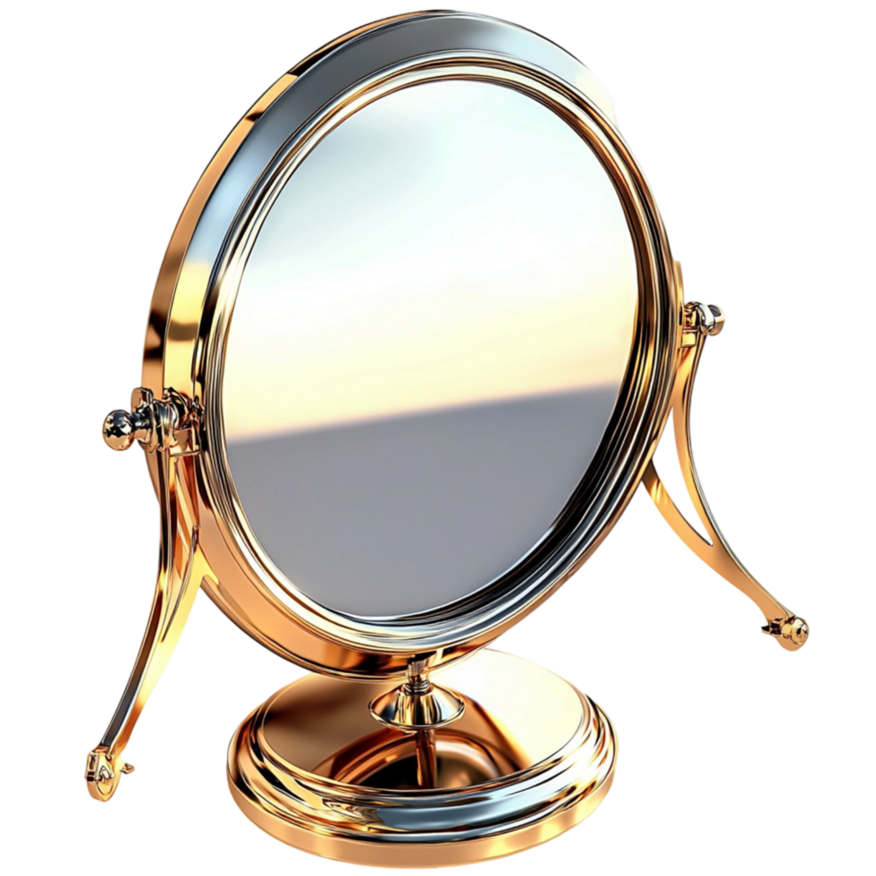 Elegant round vanity mirror with golden frame symbolizing beauty reflection sophistication and the charm of classic interior decor png