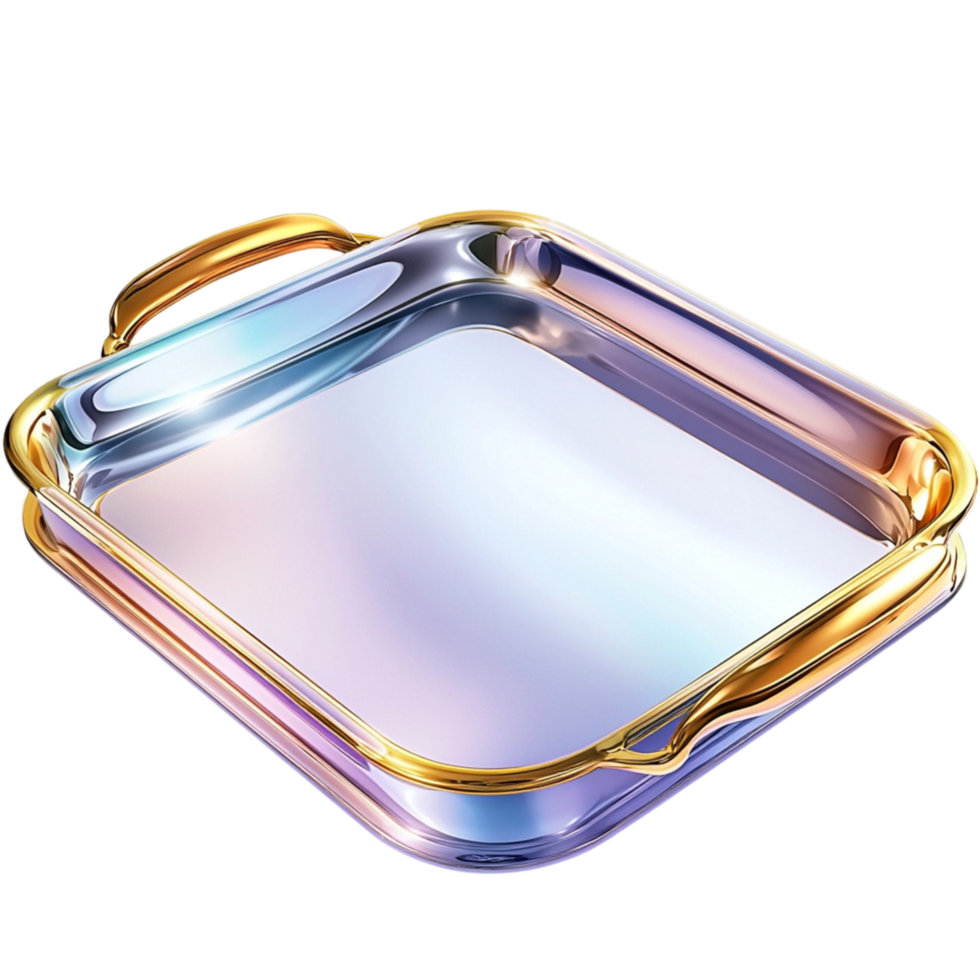 Iridescent serving tray with a reflective surface symbolizing elegance luxury functionality and the beauty of stylish home essentials png