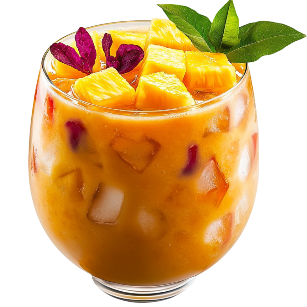 Refreshing tropical fruit cocktail with ice symbolizing summer sweetness indulgence and the exotic delight of delicious beverages png