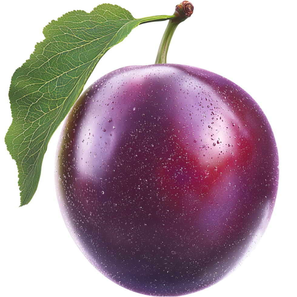Fresh ripe plum with a green leaf symbolizing nutrition sweetness health and the juicy delight of delicious stone fruit png