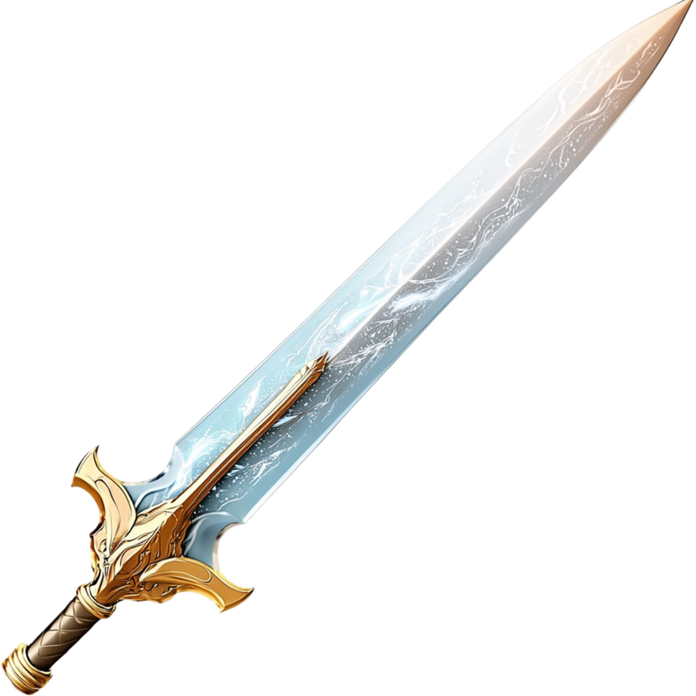 Magnificent silver sword with a blue gemstone handle symbolizing power honor bravery and the legendary charm of medieval weaponry png