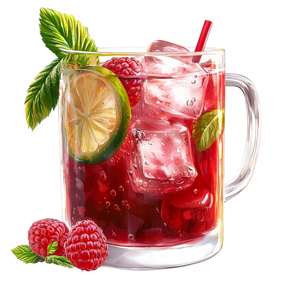 Glass of raspberry cocktail with ice cubes symbolizing refreshment celebration elegance and the sophisticated charm of mixology png