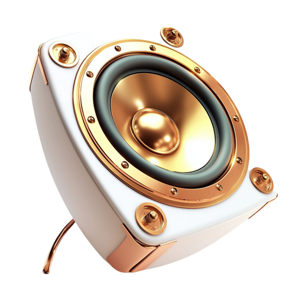 Stylish modern speaker with golden accents symbolizing music technology sound and the powerful impact of highquality audio devices png