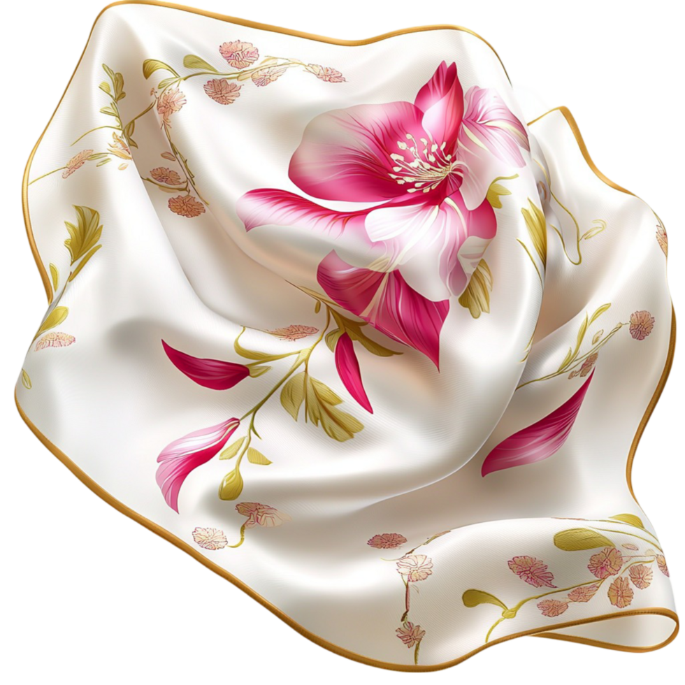 Luxurious silky fabric with pink floral patterns symbolizing elegance softness beauty and the sophisticated charm of fine textiles png