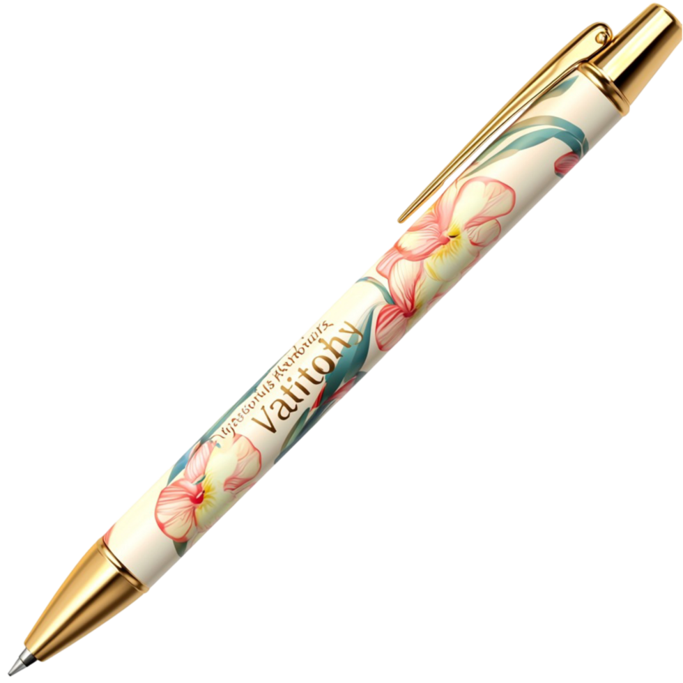 Decorative pen with floral design rests on white for display png