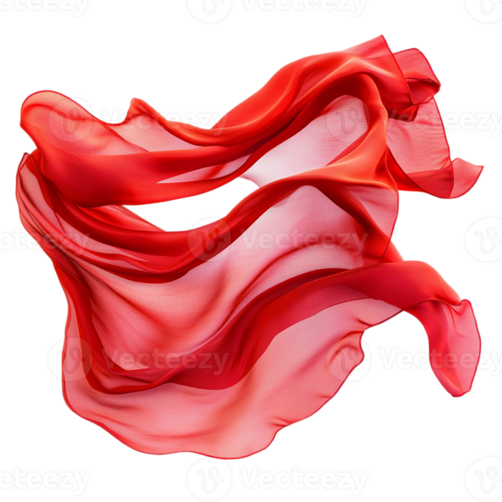 Elegant flowing red fabric with smooth texture isolated on transparent background png