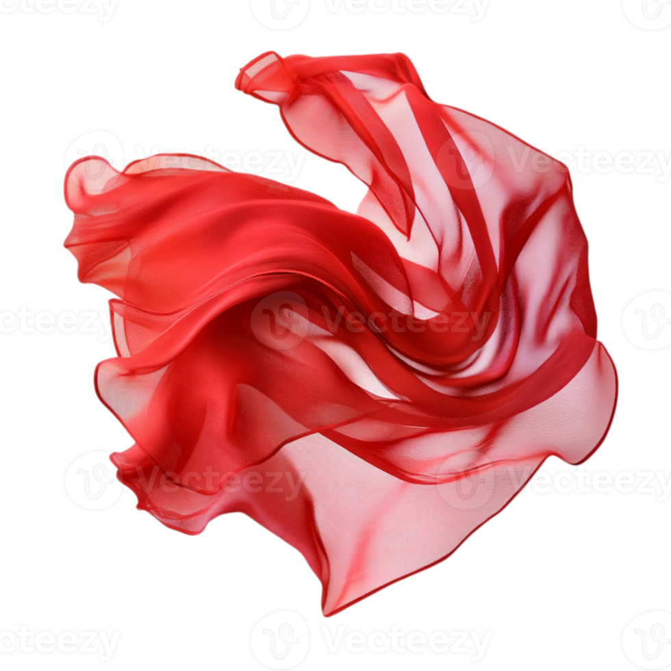 Flowing red fabric, isolated, white background, textile, design element png