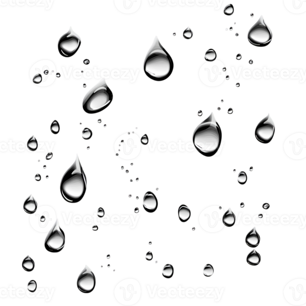 Isolated Falling Raindrops on White Background, High Resolution Image png