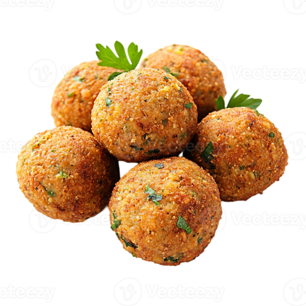 Appetizing falafel balls in motion, perfect for culinary menus, isolated on transparent background png