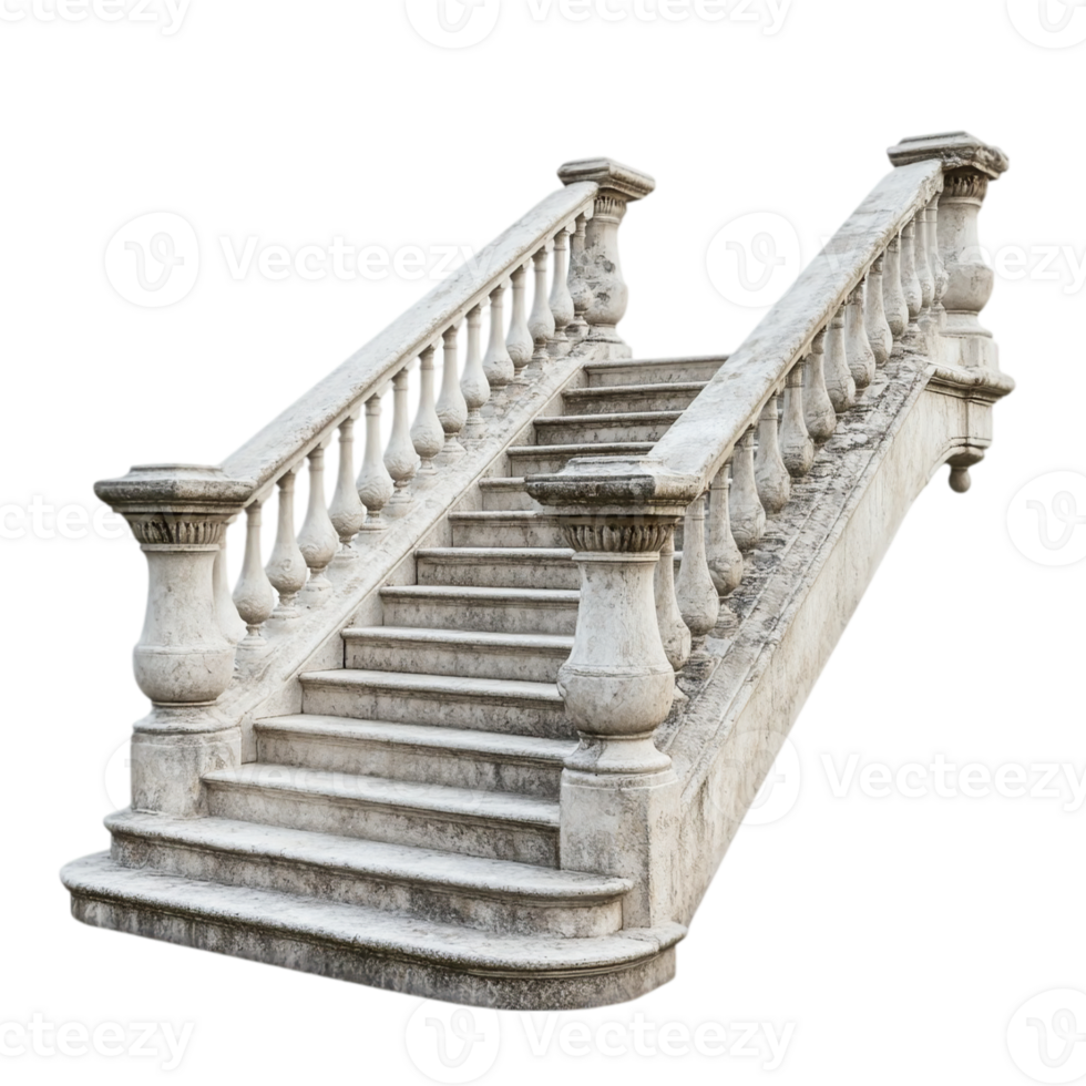 Elegant stone staircase, isolated, white background, high-resolution, perfect for design png
