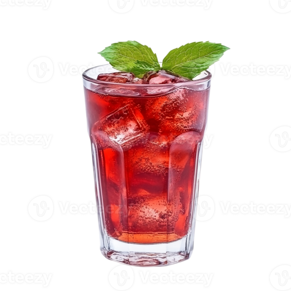 Refreshing red beverage with mint garnish close upisolated on transparent background png
